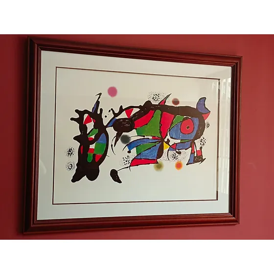 Reproducción Miró Composición Abstracta Marco De Madera