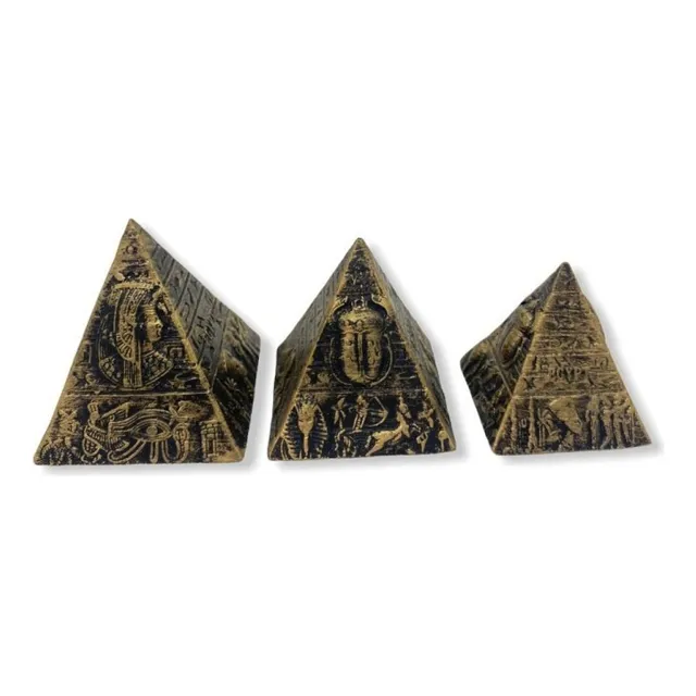 Esculturas Trio Pirâmides Egipcia Dourada 7 Cm Em Resina