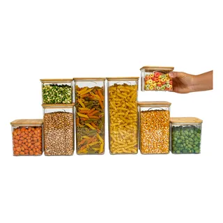 Kit 8 Potes De AcrĂlico Com Tampa De Bambu HermĂ©ticos - TĂŒd Kit 8 Potes De AcrĂlico Com Tampa De Bambu HermĂ©ticos - TĂŒd