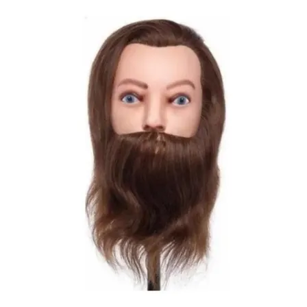 Cabeça P/ Treino Com Barba Lisa Masculina 100% Natural C Suporte Cor Castanho Zhang Hair
