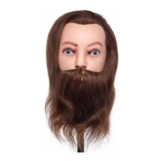 Cabeça P/ Treino Com Barba Lisa Masculina 100% Natural C Suporte Cor Castanho Zhang Hair
