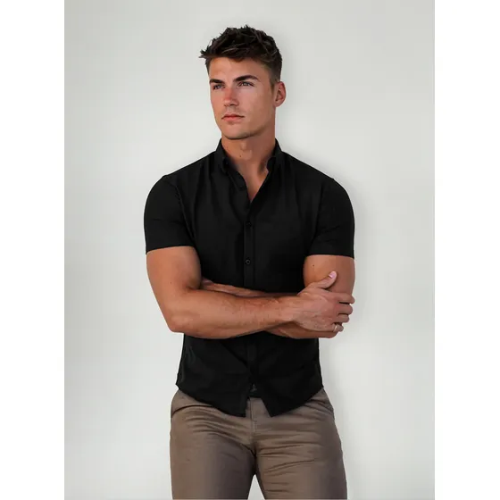 Camisa De Hombre Entallada, Elastizada- Manga Corta- Verde.