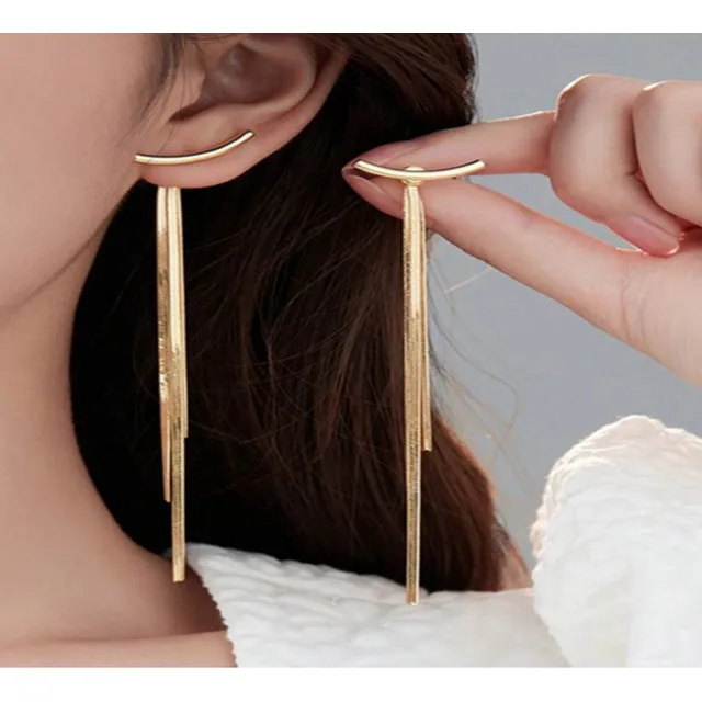 4 Pares De Pendientes De Flecos Largos - Dorado Y Plateado
