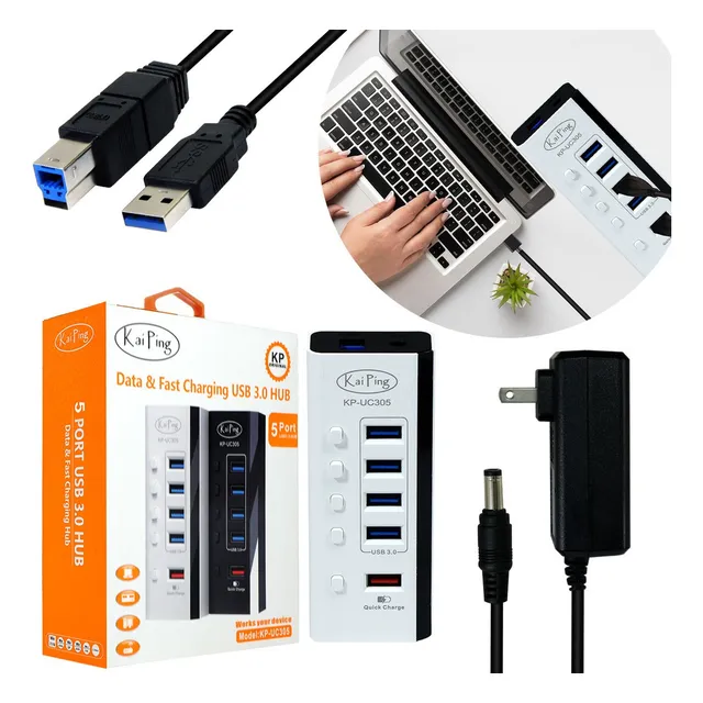 Hub Usb Slim Company De 5 Puertos Con Switch Interruptor Para Laptop Pc Conector Multiconector Adaptador 5 En 1 Color Blanco