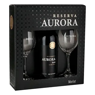 Kit Vinho Aurora Reserva Merlot Tinto Seco 750ml C/2 Taças Kit Vinho Aurora Reserva Merlot Tinto Seco 750ml C/2 Taças