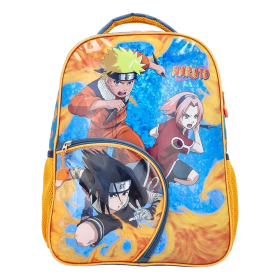 Mochila Cole Escolar Reforzada Naruto Sasuke Sakura Niños Color Amarillo Diseño De La Tela Liso