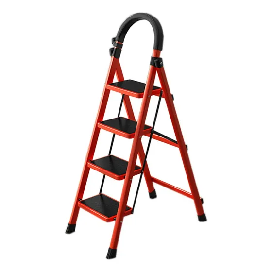 Escalera De Acero Tubular Tipo Tijera Plegable 4 Escalones Rojo