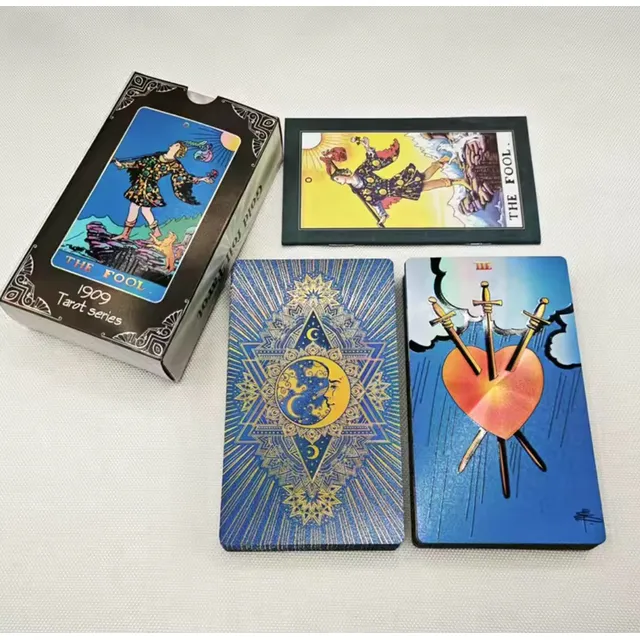 Gold Foil Tarot Rider Blue Azul Plastic Waterproof 12x7cm