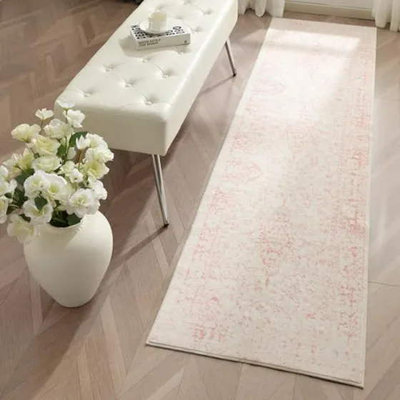 Alfombra Lavable Antideslizante Sala-oficina Rosa Blanco