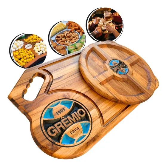 Kit Tabua E Petisqueira Do Gremio Madeira Churrasco Presente