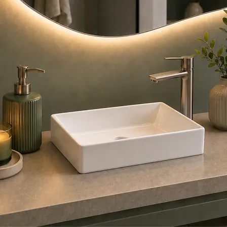 Cuba Pia Sobrepor 39x27 Apoio Para Banheiro Lavabo Branca Branco Brilhante