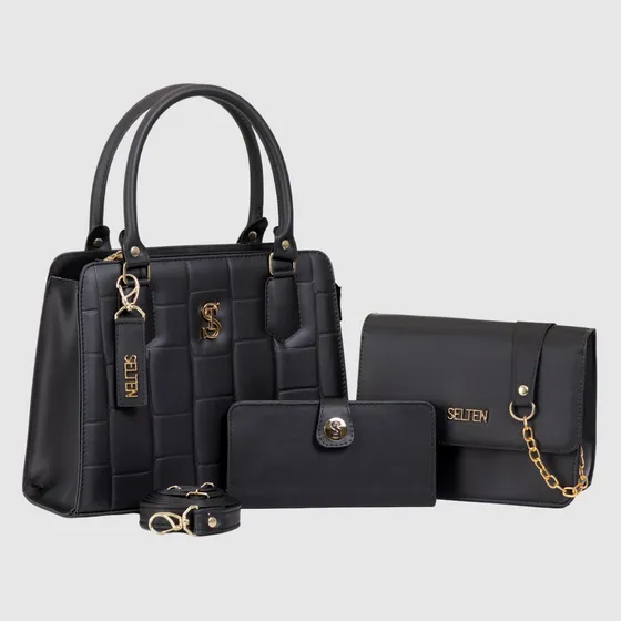 Kit Bolsa Média Tijolinho E Bolsa Pequena Cluth E Carteira