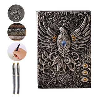 Libreta De Piel Repujada Con Juego De 2 Bolígrafos Negros Libreta De Piel Repujada Con Juego De 2 Bolígrafos Negros
