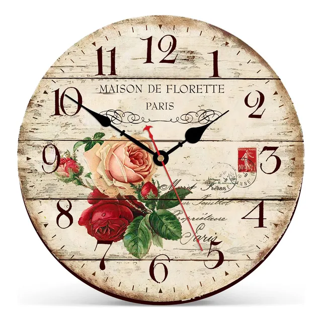 Reloj Pared Patron Flor 8  Silencioso Tictac Facil Leer Para
