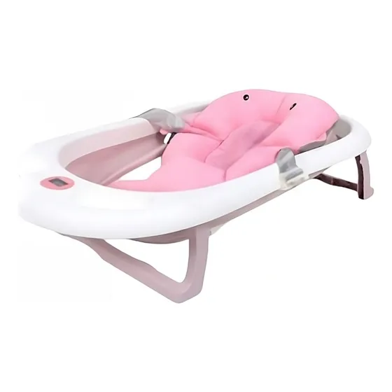 Bañera De Bebé Plegable Con Cojín Acolchado De Apoyo Rosado