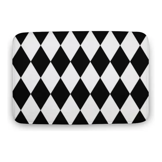 Alfombra Baño Patron Arlequin Blanco Negro Antideslizante 16