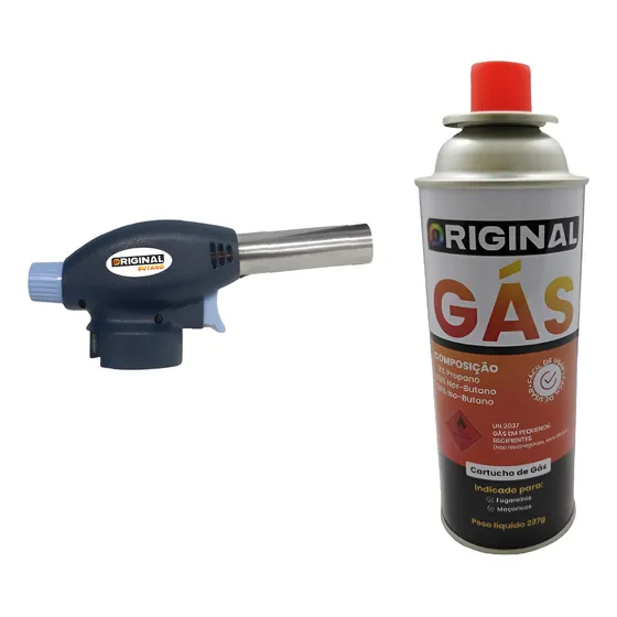 Kit 01 Maçarico De Gás Para Fogareiro E 01 Cartucho Ótimo