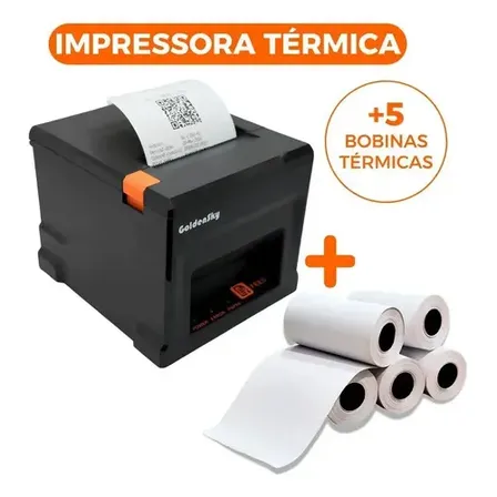 Impressora Cupom Não Fiscal 80mm Rede Usb Guilhotina Cor Preto com 5 Rolos de Bobina Térmica