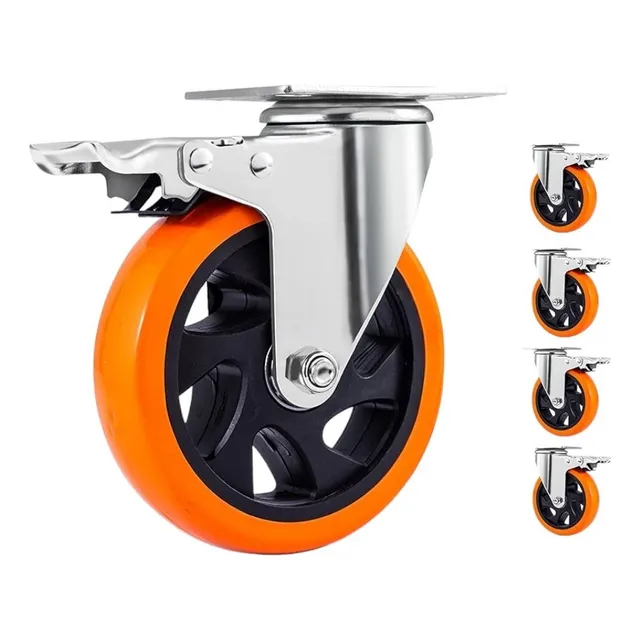 Pack X4 Ruedas Industriales Naranja Rueda Giratoria Multiuso