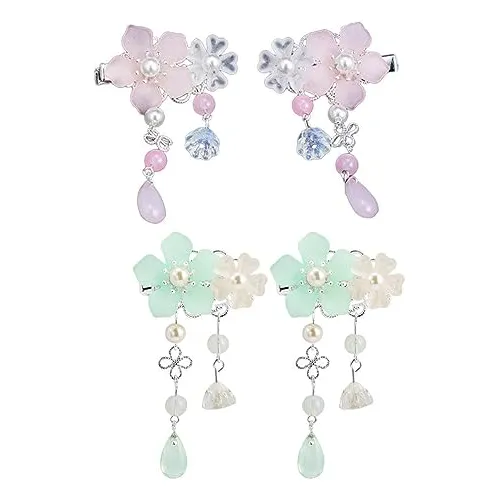 Lurrose 2 Pares Vintage Cristal Tassel Clips Pelo Zq8jx