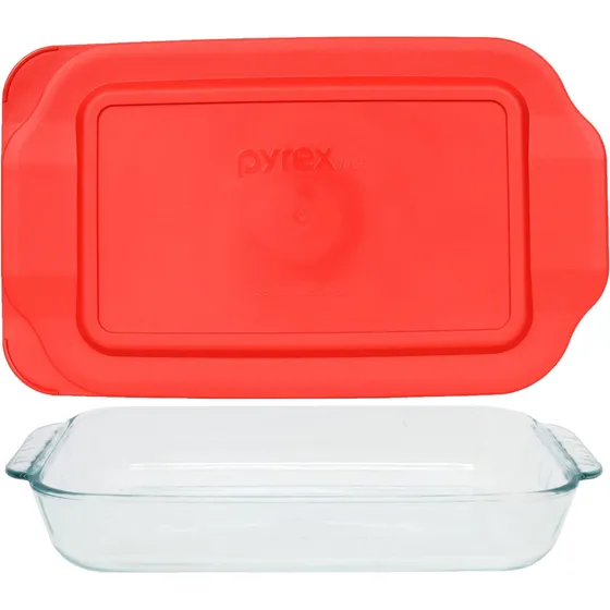 Charola Para Horno Pyrex Rectangular Con Tapa Roja 2 Qt
