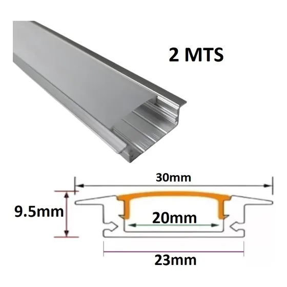 Perfil Riel Ancho Empotrable Para Cinta Led De 20mm 2 Mts