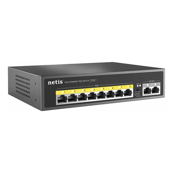Netis Switch Poe P110c 8 Puertos Poe+ Y 2 Puertos Uplink| / 120w Presupuesto De Energía / 100 Mbps / Ia Watch Dog / Plug & Play / 250 Mts De Alcance En Transmisión / Conmutador Poe