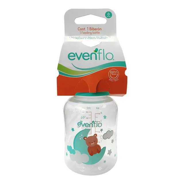 Evenflo Biberón Flujo Lento 0-3m 120ml Color Verde Biberon Enseño