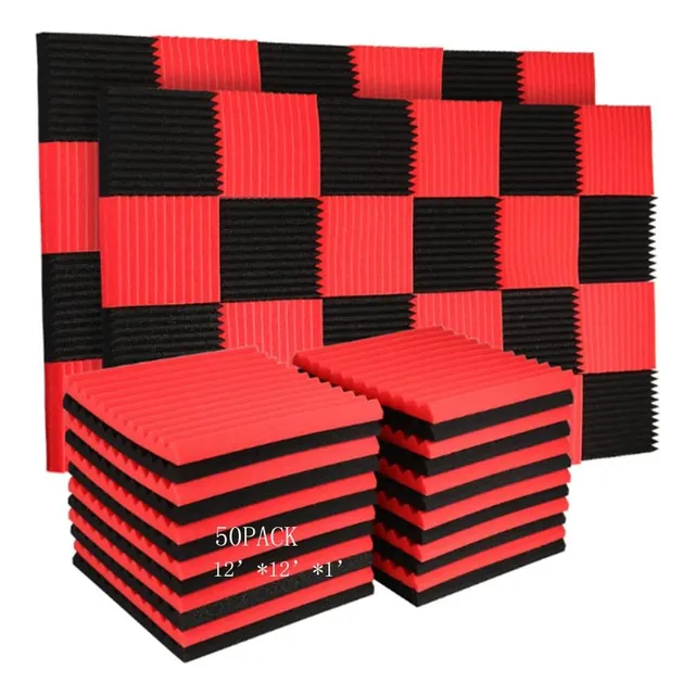 Paneles Acústicos Burdurry, 30cm X 30cm, Negro Y Rojo, X50u