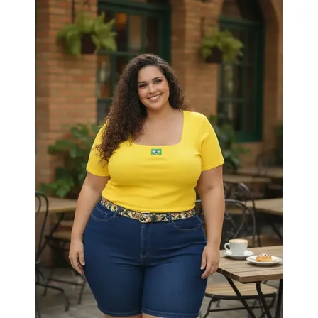 Blusa Feminina Brasilcore Ribana Plus Size Copa 2026 Blusa Brasil Amarela G2 50 52