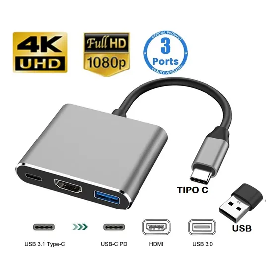 Adaptador C Usb 3 En 1 Hdmi Usb Pd C 4k Nuevo Envió Gratis