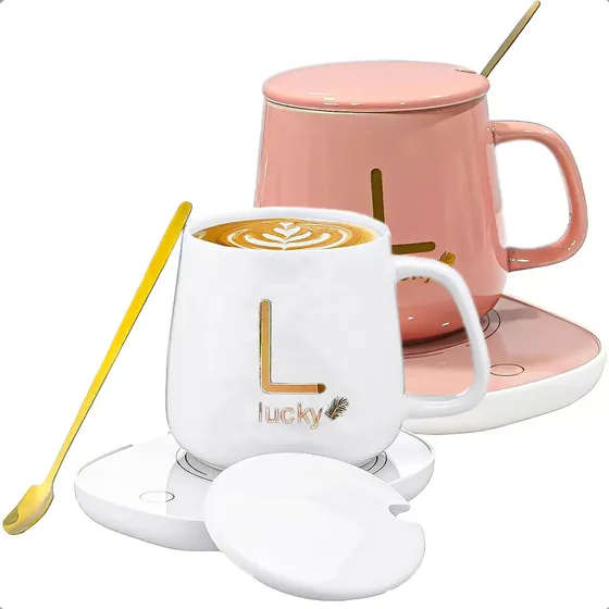 Pack X2 Taza Con Calentador Tazón Tazas De Te Temperadas Mug