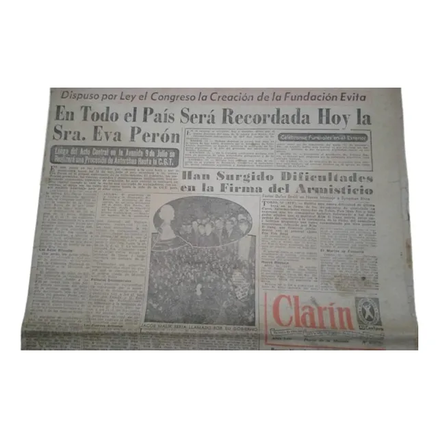 Diario Clarín. 26 Julio 1953. Aniversario 1 Muerte Eva Perón