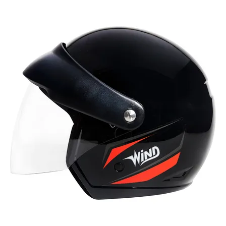 Capacete Aberto Taurus Wind Visor Preto Brilhante E Vermelho Tamanho 56