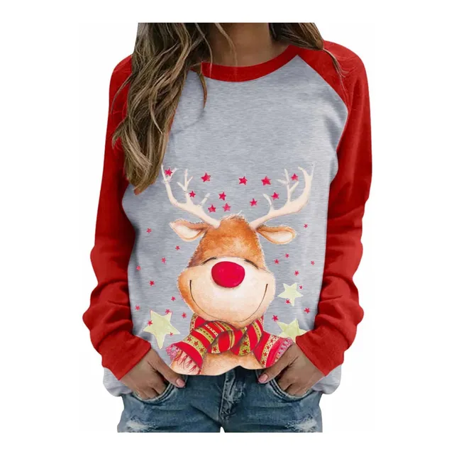 Camisa Navideña Para Dama Tops Festivo Manga Larga Reno