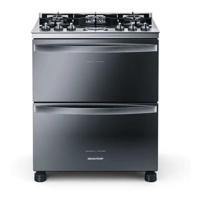 Fogão Brastemp 5 Bocas Duplo Forno Inox Com Mesa De Vidr Tipo de conexão Gás engarrafado 220V