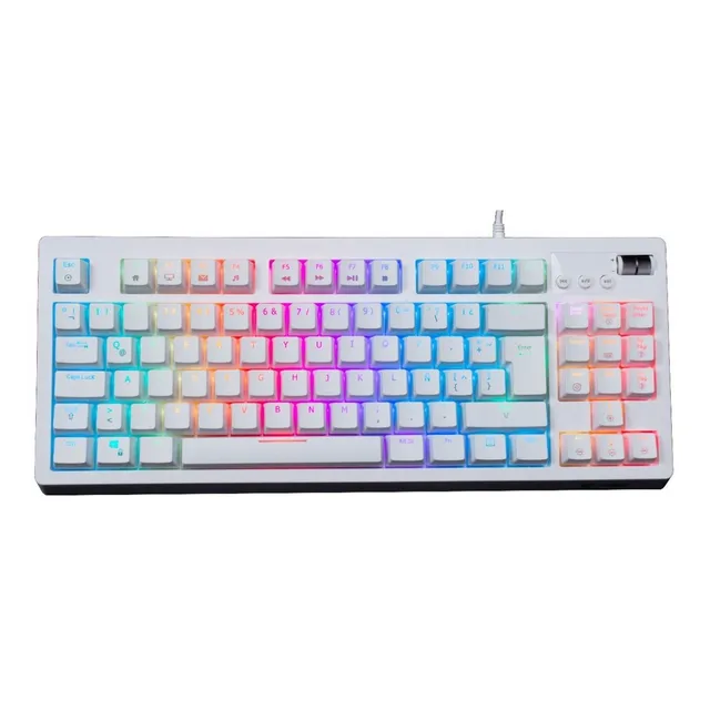 Teclado gamer VSG QWERTY Outemu Red español latinoamérica color blanco con luz RGB