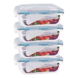 Conjunto 4 Pote Vidro Hermético Marmita Tampa Plåstico 640ml Conjunto 4 Pote Vidro Hermético Marmita Tampa Plåstico 640ml