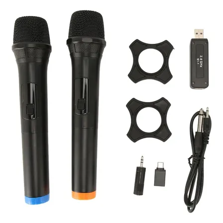 2 Microfone Sem Fio Profissional Recarregável Com Receptor Preto