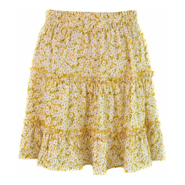 Falda Formal Cintura Alta Volante Estampado Floral Para