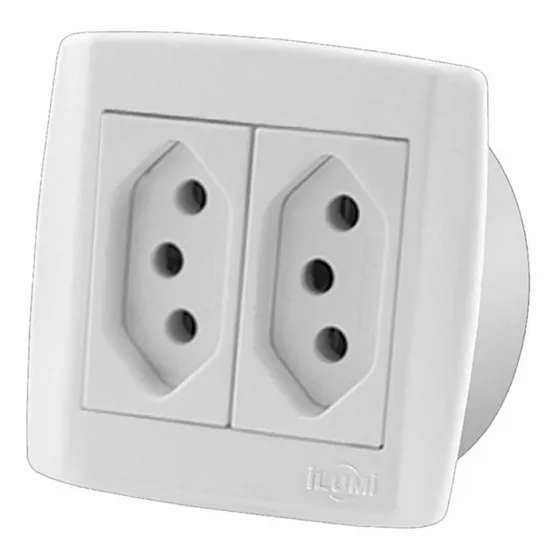 Tomada Dupla 10a Linha Moveis Slim Ilumi