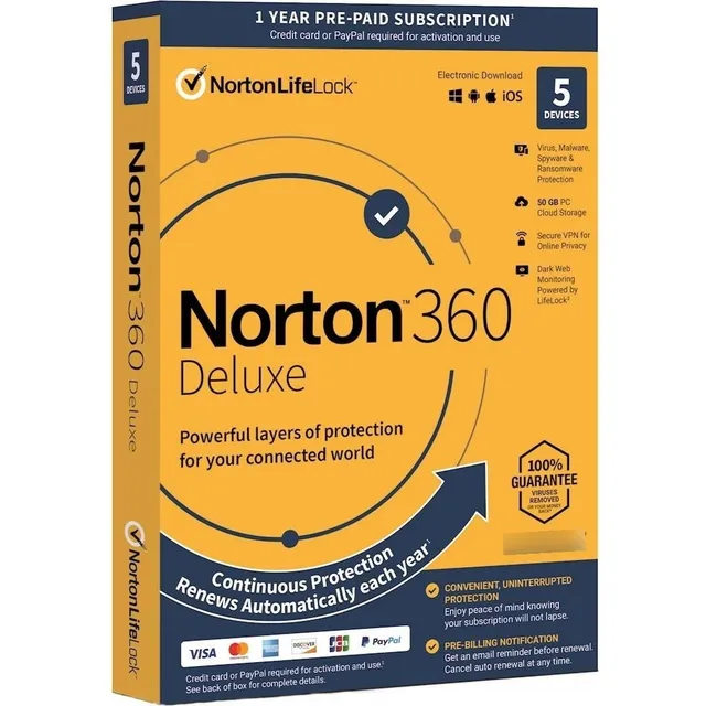 Norton Antivirus 360 Deluxe  5 Dispositivos  50gb  1 Año