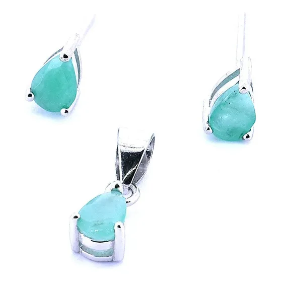 Juego De Plata Y Piedras Naturales Esmeralda, Rubí O Zafiro Color Verde Claro