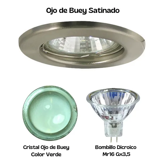 Ojo De Buey Lujo Cristal Y Bombillo Dicroico Mr16 Gu3,5 Pack