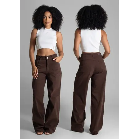 Sarja Sawary Feminino Calca Wide Leg_283238 Marrom Liso 42