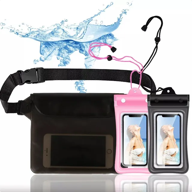 3pz Funda Bolsa Impermeable Y Cangurera 6,7 PuLG Para Playa