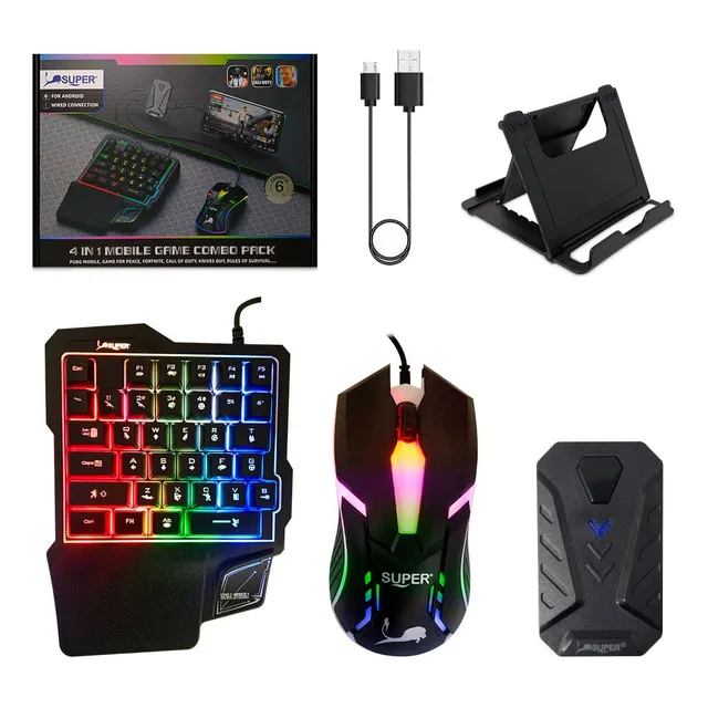 Pack Gamer Para Celular Rgb (compatible Para Todo Juego) Teclado Negro