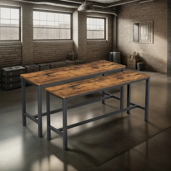 Vasagle Bancos De Mesa, Juego De 2, Bancos Interiores Estilo Color Marrón Rústico Negro