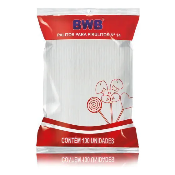 Palito Pirulito Médio 14cm Branco Bwb Canudo Pet 100 Un