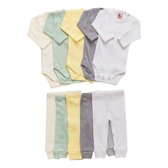 Kit 5 Conjuntos Pagão Canelado Bebê Cores Sortidas 6605